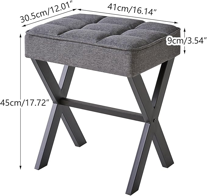 IBUYKE Square Makeup Stool with X-Leg Foot Rest, Linen Footrest, Ottoman Seat, Multi-Use as Small Side Table, for Bedroom, Living Room, Dark Gray LG-70G-DeskLoop Office