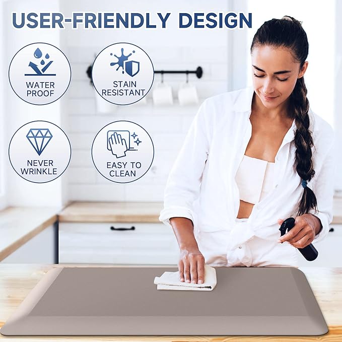 4/5 Inch Thick Kitchen Mats for Floor, StepRite Kitchen Rug for Standing Desk, Non-Slip, Thicker, Stain Resistant, Waterproof, Comfort Anti Fatigue Floor Mat for Home, Kitchen, Office - Khaki,32*20''-DeskLoop Office