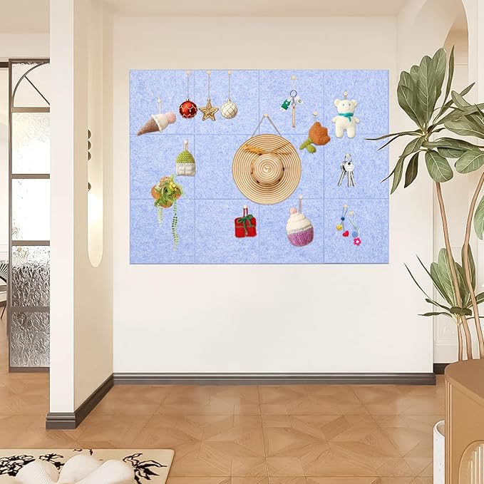 Large Cork Board Alternative, 15 Pack Felt Board with Safe Removable Adhesive Tabs Felt Wall Tiles, Large Cork Boards for Walls, Cork Board for Home Office, Pin Boards for Walls, Light Blue-DeskLoop Office