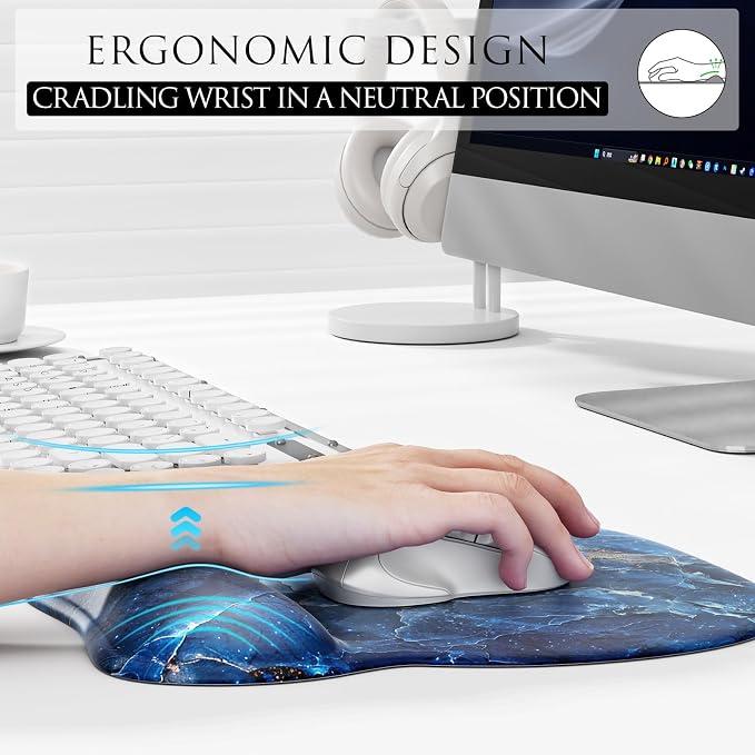 MROCO Ergonomic Mouse Pad with Gel Wrist Rest, 9.4 x 8.1 in, Ocean Marble | - Image 5