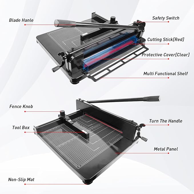 A3 Heavy Duty Paper Cutter, 17"Guillotine Paper Cutter, High-Speed Steel Blade 1.57" Stack Cutting-DeskLoop Office