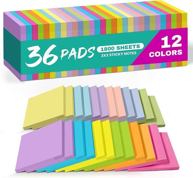 Taja Sticky Notes, 36 Pads, 3x3 Inches Self-Stick Note Pads, and Daily Life by Taja