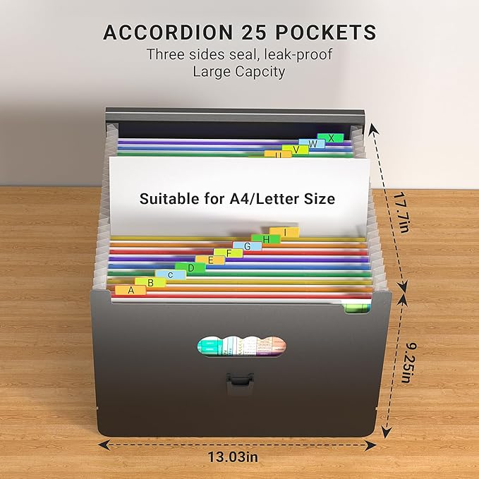 25 Pockets Expanding File Folders, Portable Accordion File Organizer, - Image 3