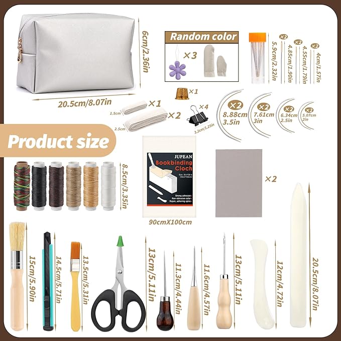 45 Pcs Book Binding Kits Bookbinding Kit Book Press 7.9”x11.6” with Book Binding Materials Bone Folder Tool Binding Cloth Webbing Strap and Storage Bag for Binding and Repair-DeskLoop Office