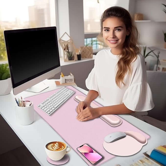 LIMKRIAN Pink Mouse Pad Set, Complete XXL Desk Mat - Image 2