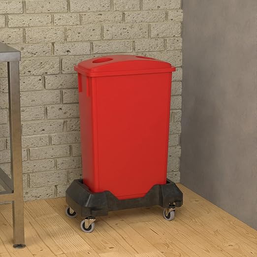 23 Gallon Red Slim Jim Trash Can with Bottle Lid and Dolly-DeskLoop Office