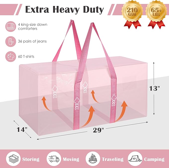 12 Pack Moving Bags with Full-Open Side Zipper, Extra Large 93L Heavy Duty - Image 2