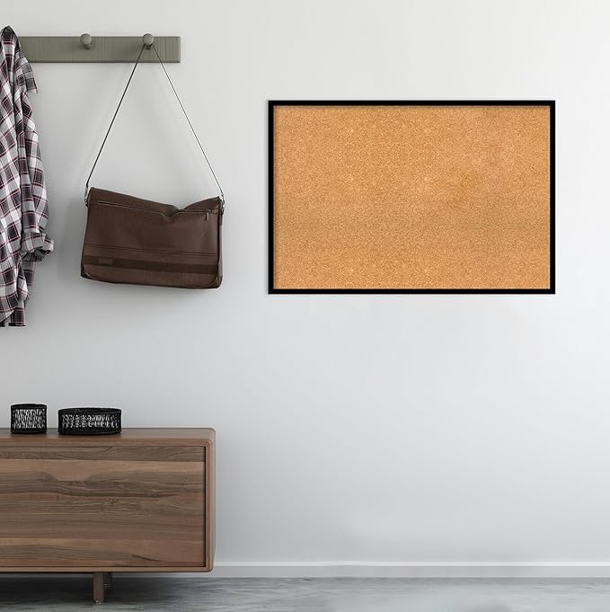 Amanti Art Natural Cork Board for Wall, 25x37 Vision Board with Black Wood Frame, Large Corkboard Office Decor for Home Organization, Modern Contemporary Corkboard Pinboard to display items for home-DeskLoop Office