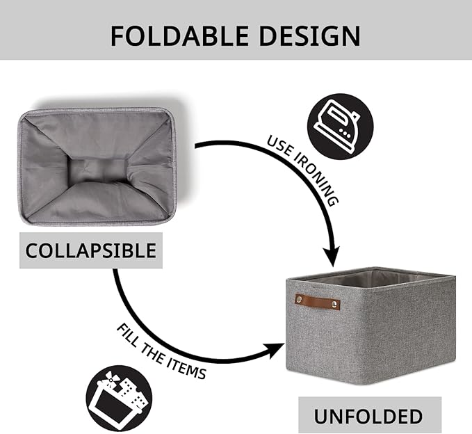 DULLEMELO Storage Baskets for Shelves, Fabric Collapsible Rectangular Storage Bins for Shelves, Closets, Nursery, Home, Office, Empty Gift Baskets (4-Pack, Grey)-DeskLoop Office