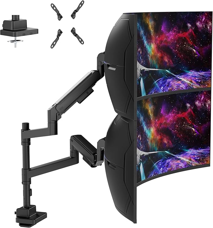 Dual Monitor Arm for 17-57 Inch Ultrawide Screens – Heavy Duty Monitor Arm Desk Mount – VESA Mount with Clamp and Grommet Base – Holds Up to 59.4 lbs. Each-DeskLoop Office