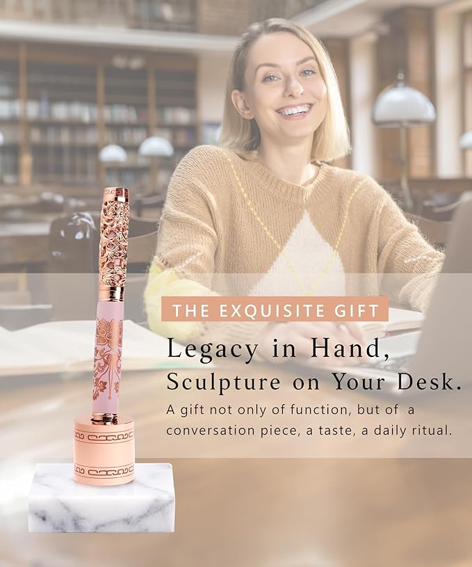 Luxury Fountain Pen Set With Stand - Museum Art Collections - Crafting Timeless Beauty - the Best Gift & Office Desk Decor, German SCHMIDT Fine Nib, Solid Metal & Marble Texture-DeskLoop Office