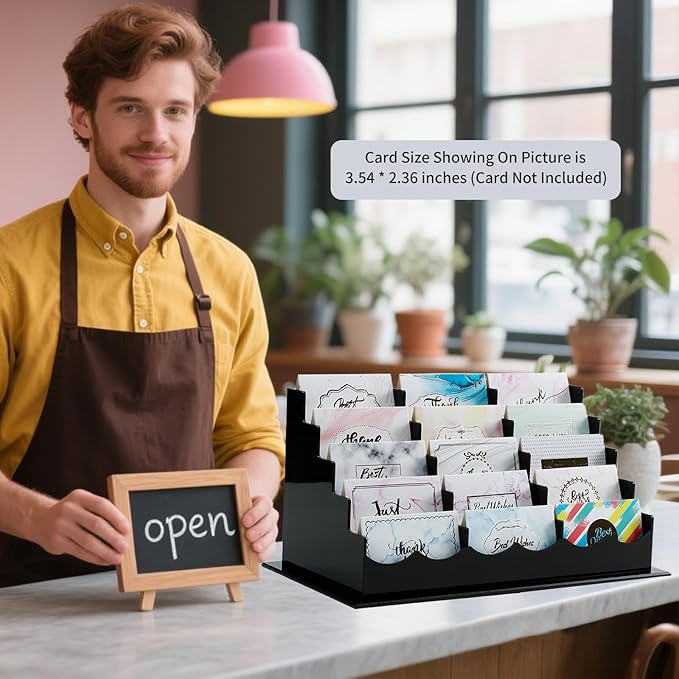 Business Acrylic Card Holder Display for Desk, 15 Slots 5 Tiers Multiple-Black Acrylic Business Card Stand Set, Holds Approximately 750 Cards-DeskLoop Office