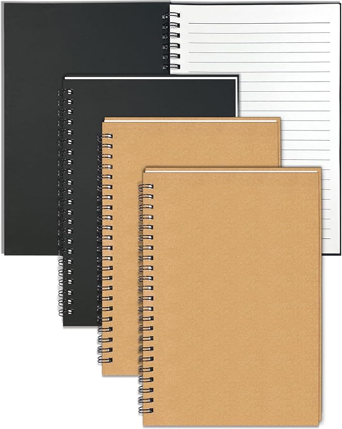 GINMLYDA 4Pack Small Spiral Notebook A5, 8.25x5.5” 120 Lined Pages Wide Ruled Spiral Journal Bulk Blank Kraft Cover Spiral Bound Notebook & Writing Pads for Home Office Meeting Work Note Taking-DeskLoop Office