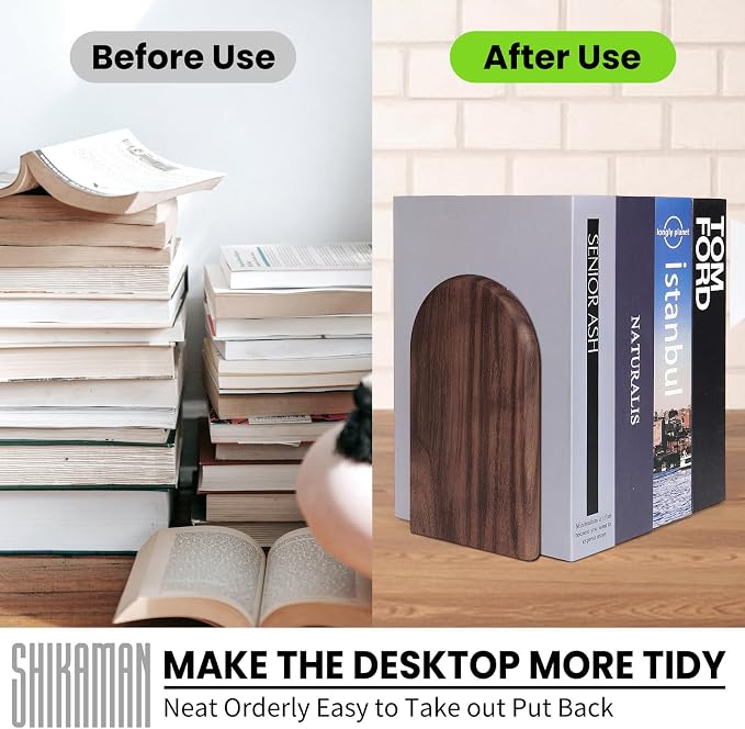 Book Ends, 2 Pair Large Bookends Wood Book Ends Universal Economy Bookend - Image 5