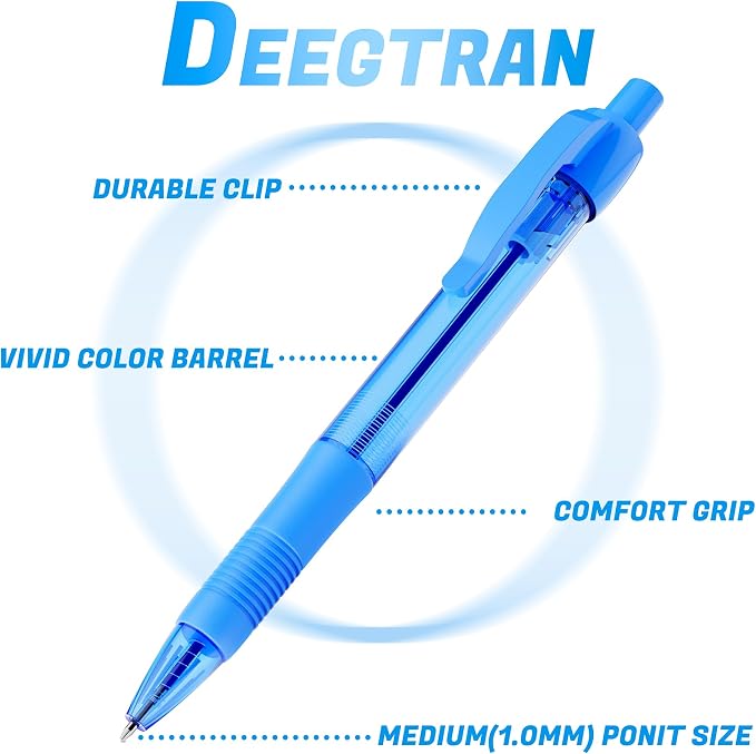 deegtran Pens Bulk, 30 Pack No Bleed Sky Blue Ink Click Pens - Image 2