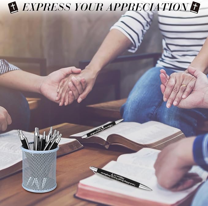 Yeaqee 100 Pcs Inspirational Pens Employee Appreciation Back to School Gifts Motivational Thank You Metal Greeting Quote Ballpoint Pen for Coworker Teacher(Black,Biblical)-DeskLoop Office