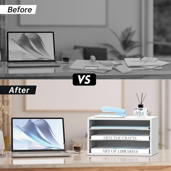 SUPEASY Wood Desk Organizer, 3 Tier Paper File Organizer - Image 6