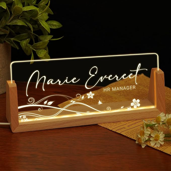 Custom Name Plate for Desk, Personalized Light Up Acrylic Desk Name Plate by EOBIBIFUN