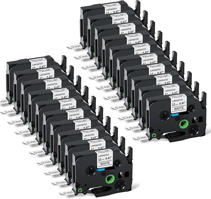 20-Pack TZe TZ Tape 12mm 0.47 Laminated Black on White TZe-231 TZe231 | by Labelife