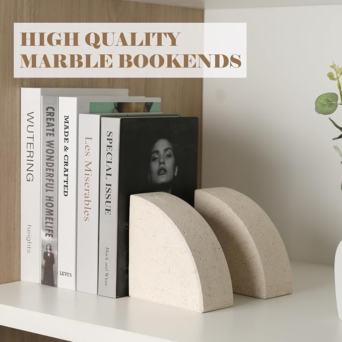 Karibiber Marble Bookend for Shelves, Non-Skid Bookends for Heavy Books - Image 6