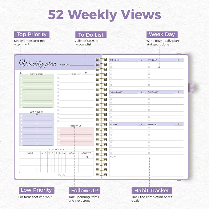 Oucaru Undated Weekly Planner, A5 To Do List Notebook - Image 4