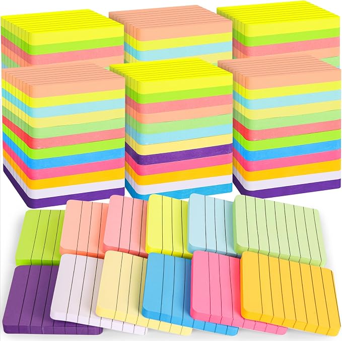 60 Pads Round Corner Lined Sticky Notes 3x3 in Post, 12 Bright Colors by Oleitodh