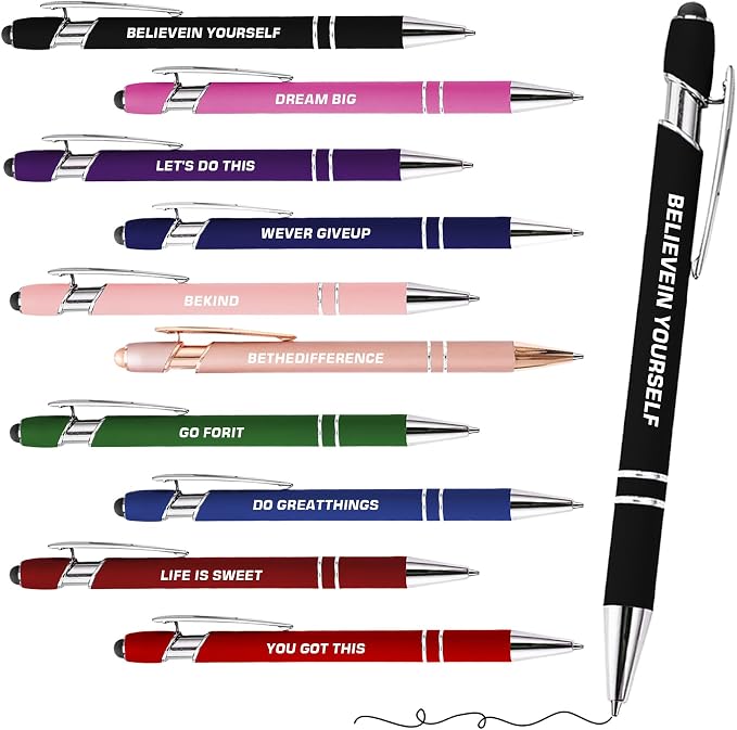CRME Colored Motivational Pens Set Black Ink Ballpoint Pens Funny Office - Image 2