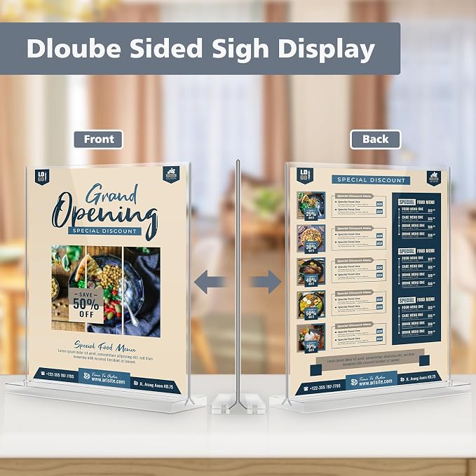 Comix 5x7 Acrylic Sign Holder 6 Pack, Vertical Double-Sided Table Display Stand - Image 2