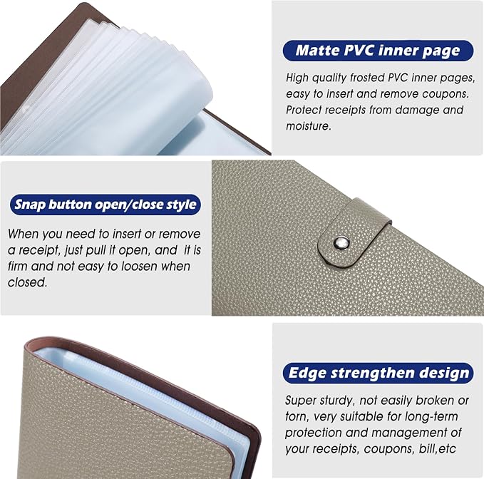 Leather Coupon & Receipt Organizer, Portable Receipt Holder - Image 7