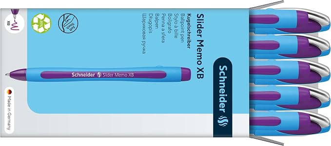 Schneider Slider Memo XB Ballpoint Pen, 1.4 mm, Light Blue Barrel, Violet Ink - Image 5