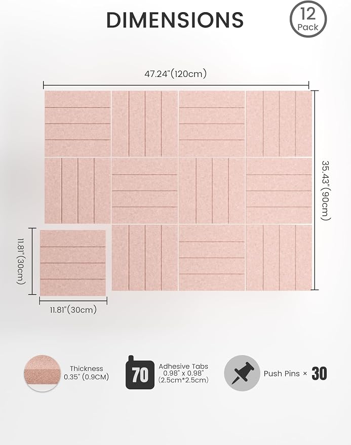 Bumusty Large Cork Board Alternative-48 x 36" Felt Bulletin Board Tiles - Image 2