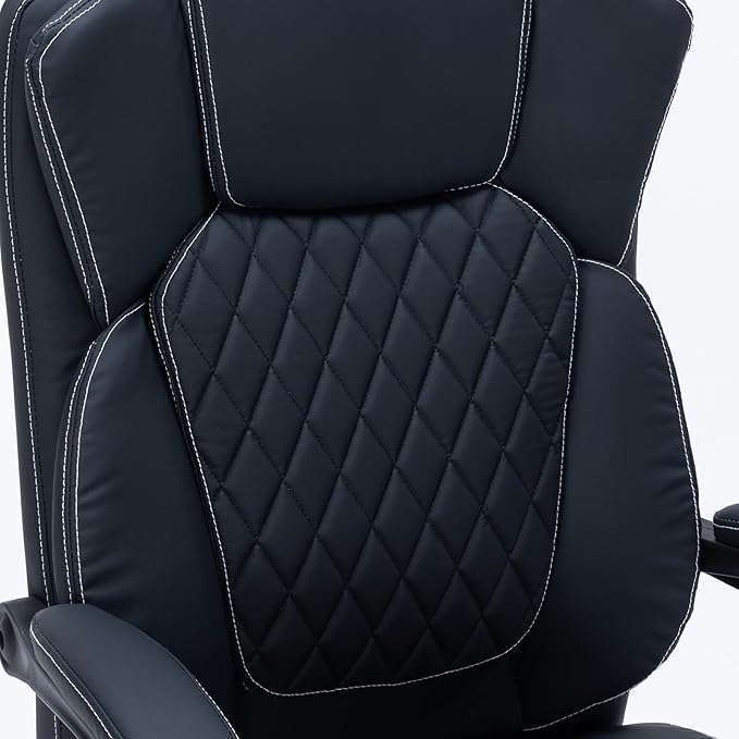 Ergonomic Office Chair with Foot Rest, Executive Chair with Footrest PU Leather Computer Chair, Big and Tall Chair Reclining Desk Chair, Thick Padded Coil Spring Seat, 400 lbs Capacity (Black)-DeskLoop Office