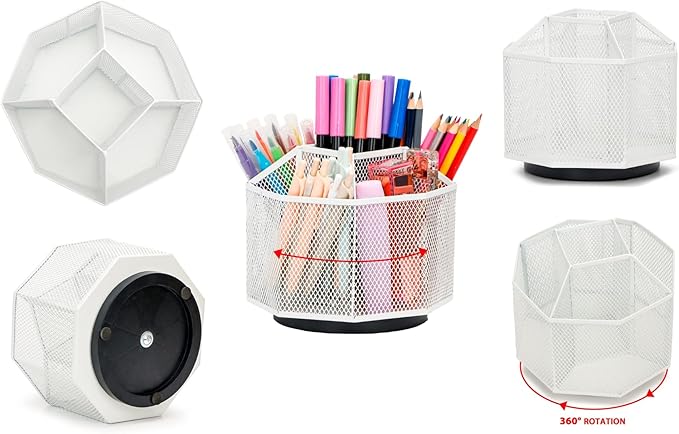 Exerz Desk Organiser/Mesh Desk Tidy Candy/Pen Holder/Multifunctional Organiser 360 Rotating-DeskLoop Office