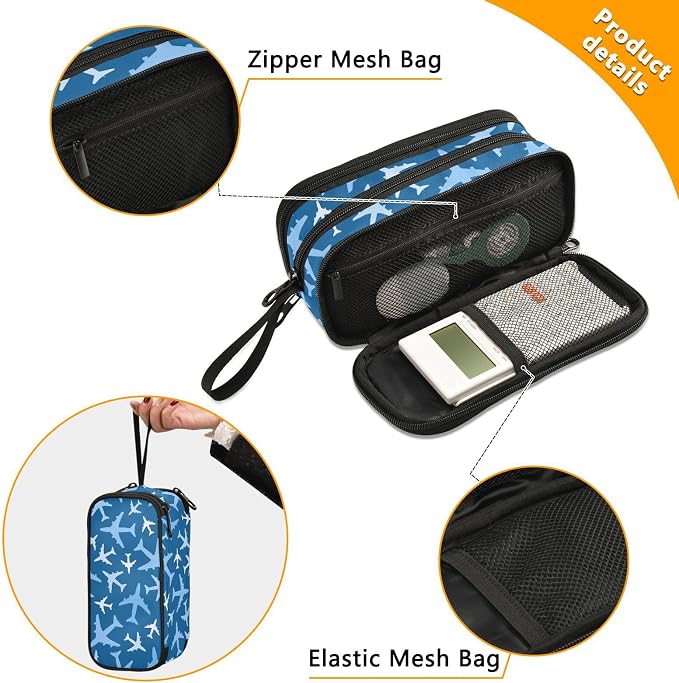 BOENLE Airplanes Blue Pencil Case Box Boys Girls Large Pencil Pouch - Image 2