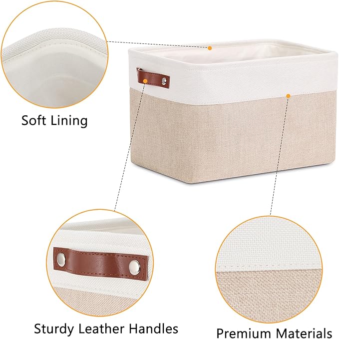 DULLEMELO Fabric Storage Bins, Storage Baskets for Organizing, Collapsible Rectangular Fabric Baskets for Shelves, Empty Gift Baskets (3-Pack Medium-15 inch X 11 inch X 9.5 inch , White&Khaki)-DeskLoop Office
