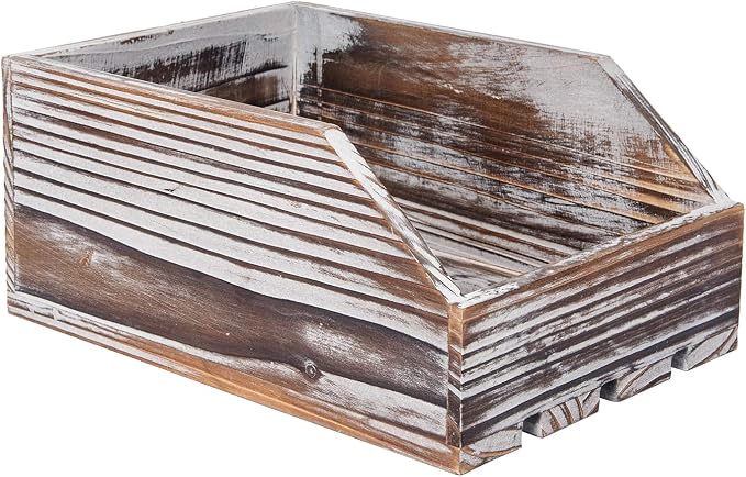 Torched Wood Paper Nesting Tray Stackable Document Storage Crate File Organizer - Image 3