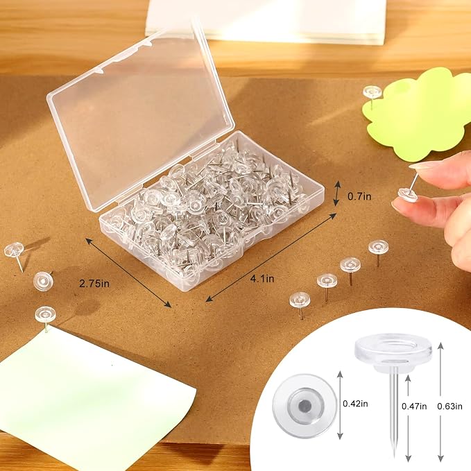 150 PCS Push Pins, Standard Plastic Head Steel Point Clear Thumb Tacks - Image 2