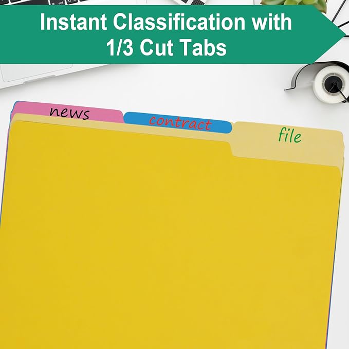 pmybupo File Folders Letter Size 18 Pack Yellow Folders 8.5 x 11 1/3-Cut Tabs - Image 3