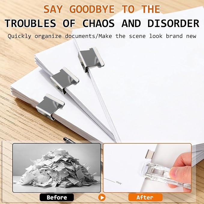 Portable Binder Clip Stapler, Reusable Push Clip Dispenser, Paper Clamps & - Image 8