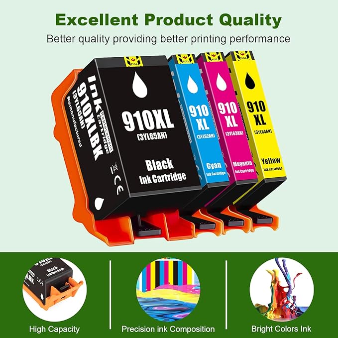 910 XL 910XL Ink Cartridges Combo Pack High Yield Replacement for HP 910XL Ink Cartridges for OfficeJet 8015e 8010 OfficeJet Pro 8025e 8020 8028e Printer (910 Ink 4-Pack)-DeskLoop Office