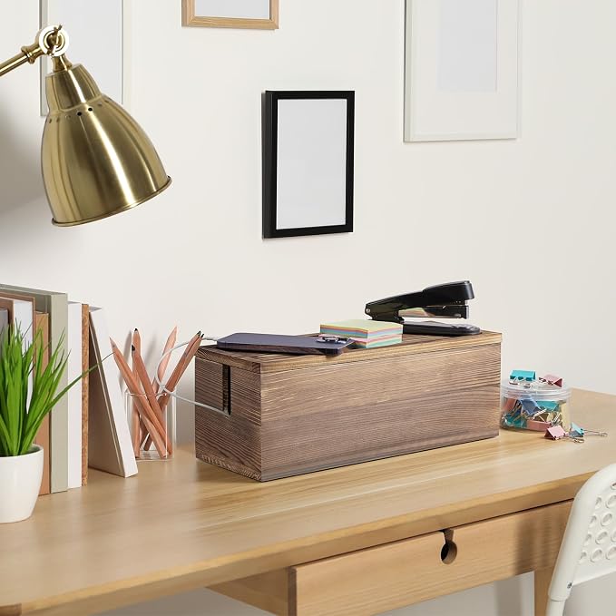 Large Cable Management Box, Burnt Wood Cord Organizer Box - Image 8