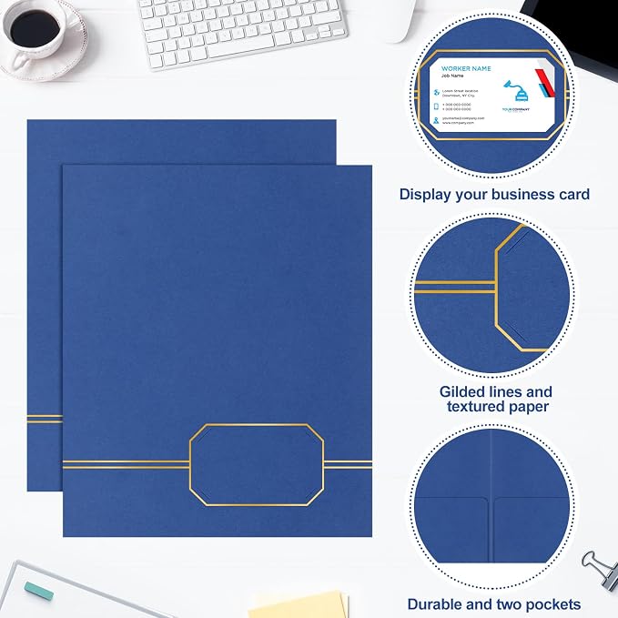 Kisston 50 Pack Executive Twin Pocket Folders Letter Size Blue - Image 3