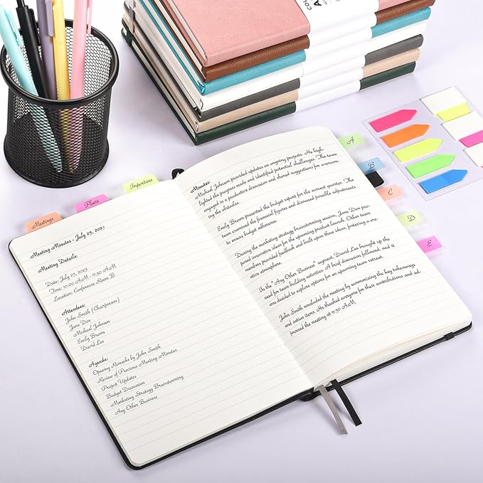 Lined Journal Notebook, 3 Pack A5 College Ruled Notebooks for Work, Hardcover Notebook Each with 2 Pockets & Pen, Leather Journal for Women, Men, 160 Pages, 100GSM Thick Paper ( Brown 5.7" x 8.3" )-DeskLoop Office