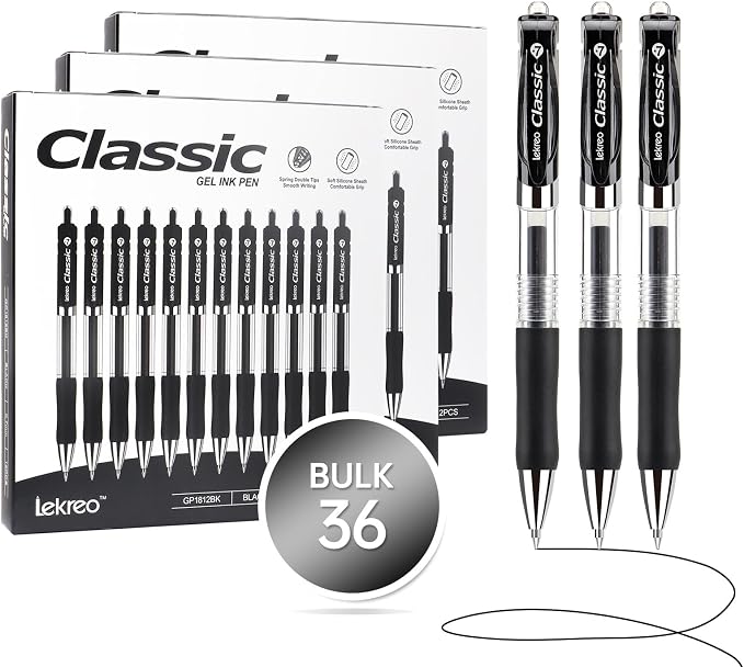 Lekreo Classic Retractable Gel Roller Pens, 0.7mm Fine Point Black Ink by Unknown