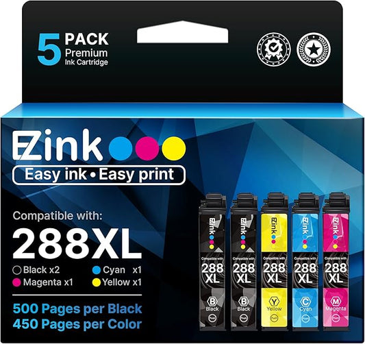 E-Z Ink Remanufactured Ink Cartridge Replacement for Epson 288 288XL High Yield to use with XP-440 XP-446 XP-330 XP-340 XP-430 (2 Black, 1 Cyan, 1 Magenta, 1 Yellow with Latest Upgraded Chips)-DeskLoop Office