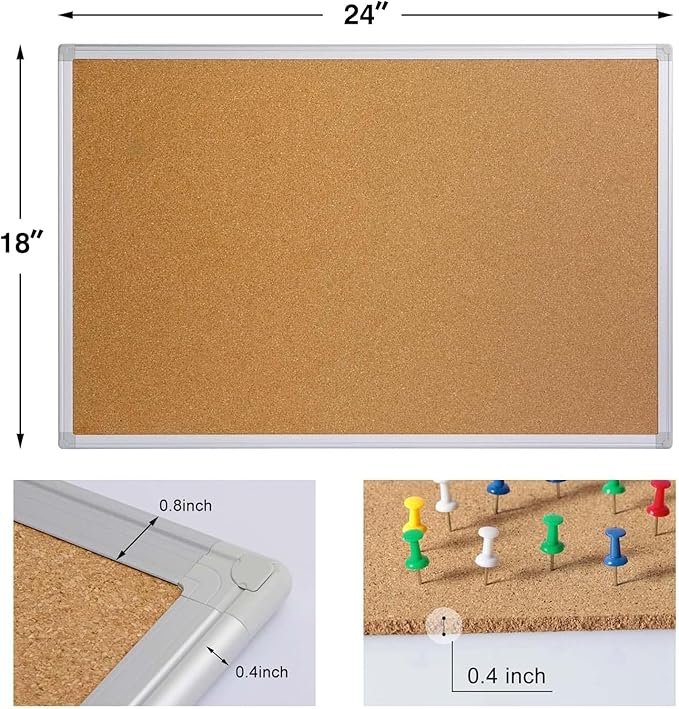 Board2by 2-Pack Cork Board Bulletin Board 24 x 18, Silver Aluminium Framed Corkboard, Office Board for Wall Cork, Large Wall Mounted Notice Pin Board for Home, Office and School-DeskLoop Office