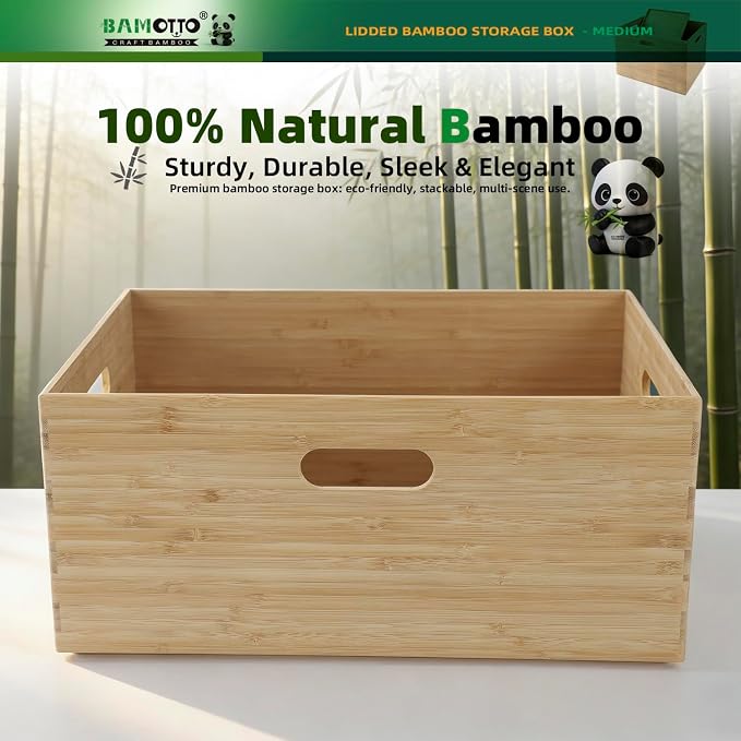 BAMOTTO Lidded Bamboo Storage Bins & Box/Cube/Basket, Home Kitchen and Office - Image 6