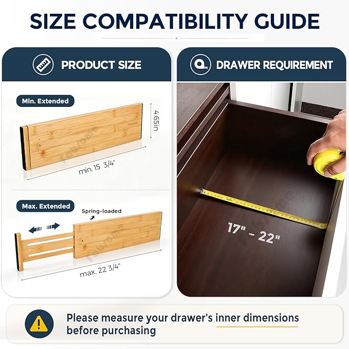 Fabsome Dresser Drawer Organizers 6 Pack, 4.65'' High Adjustable from 17-22‘’ - Image 5