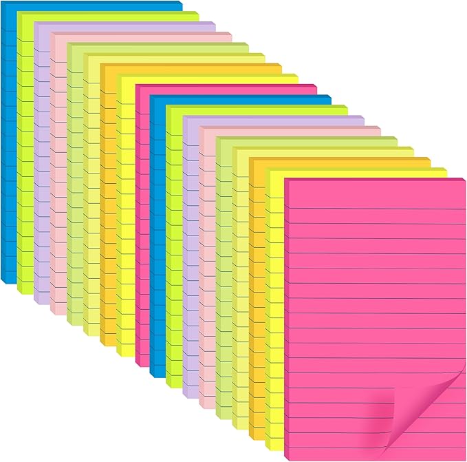 Lined Sticky Notes 4x6 in Post, Self-Stick Pads Bright Colors Sticky Note by YEECOK