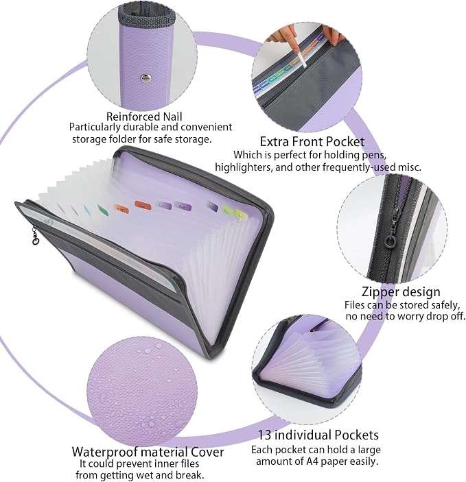 NAFY Accordion File Organizer, 13 Pockets Expanding File Folder - Image 3